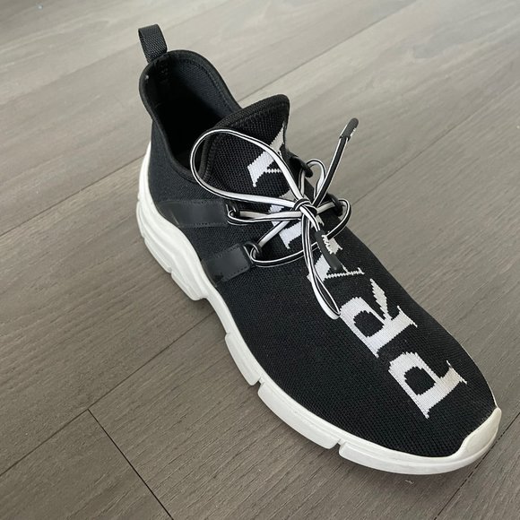 Authentic Prada Women's Logo Black & White Knit Sneakers - Picture 2 of 7